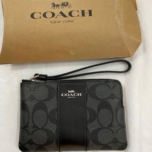 Coach black signature wristlet